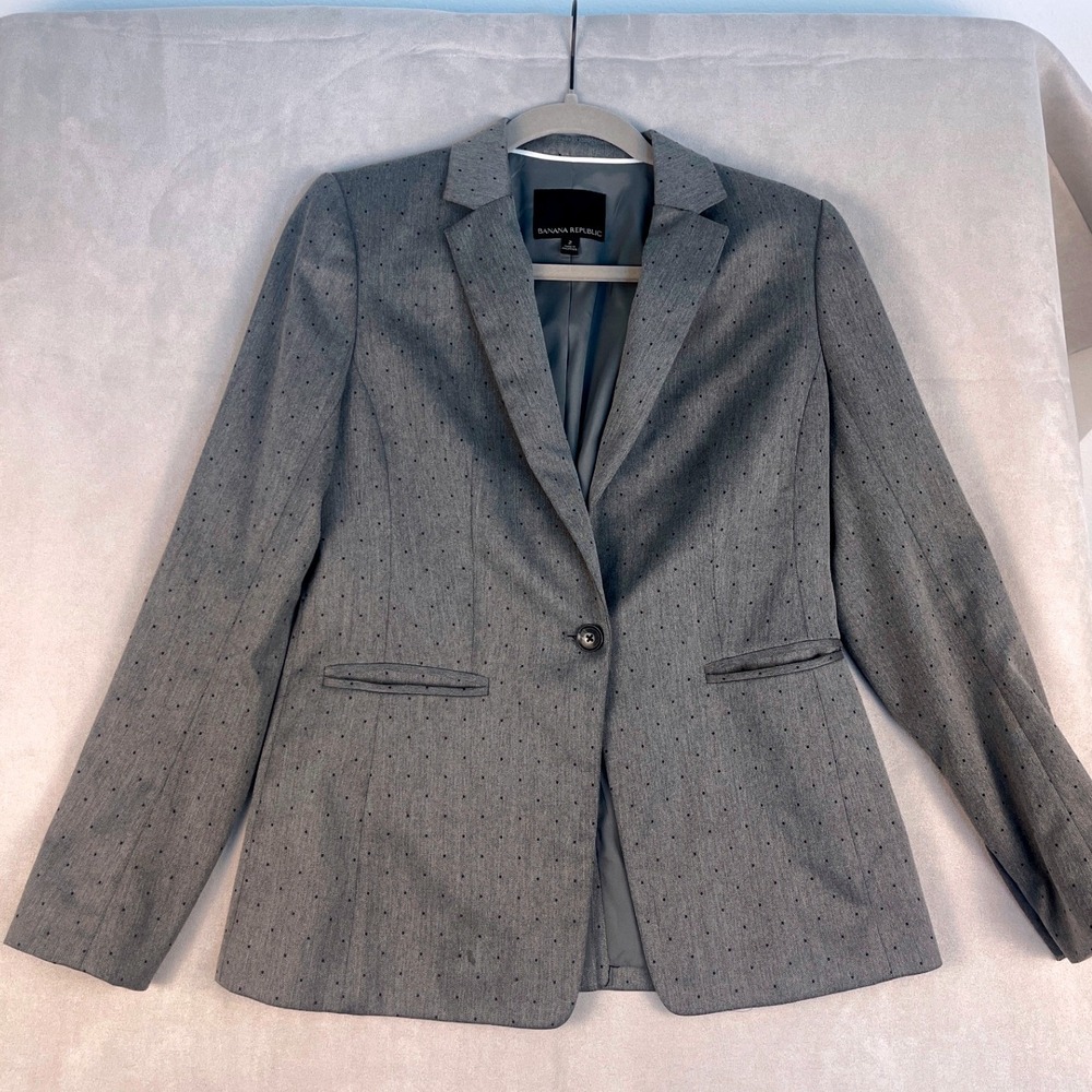 Banana Republic Womens Grey Polka Dot Single Button Blazer Jacket Size 2 Modern
